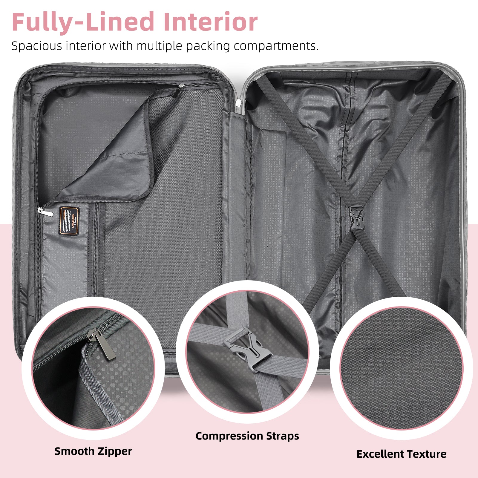 Hardside Luggage Set 6 piece  With Duffel & Toiletry Bag Black Pink