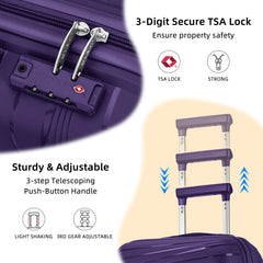 PP Material Hard Side Travel Carry On Vintage Luggage Bags Purple