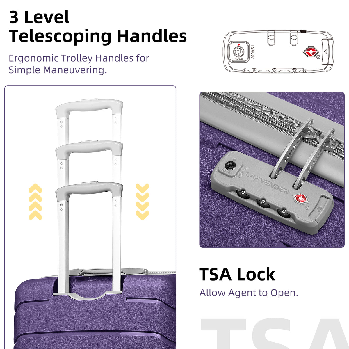 20/24/28 Inch PP Hard Shell Luggage 5 Piece Purple