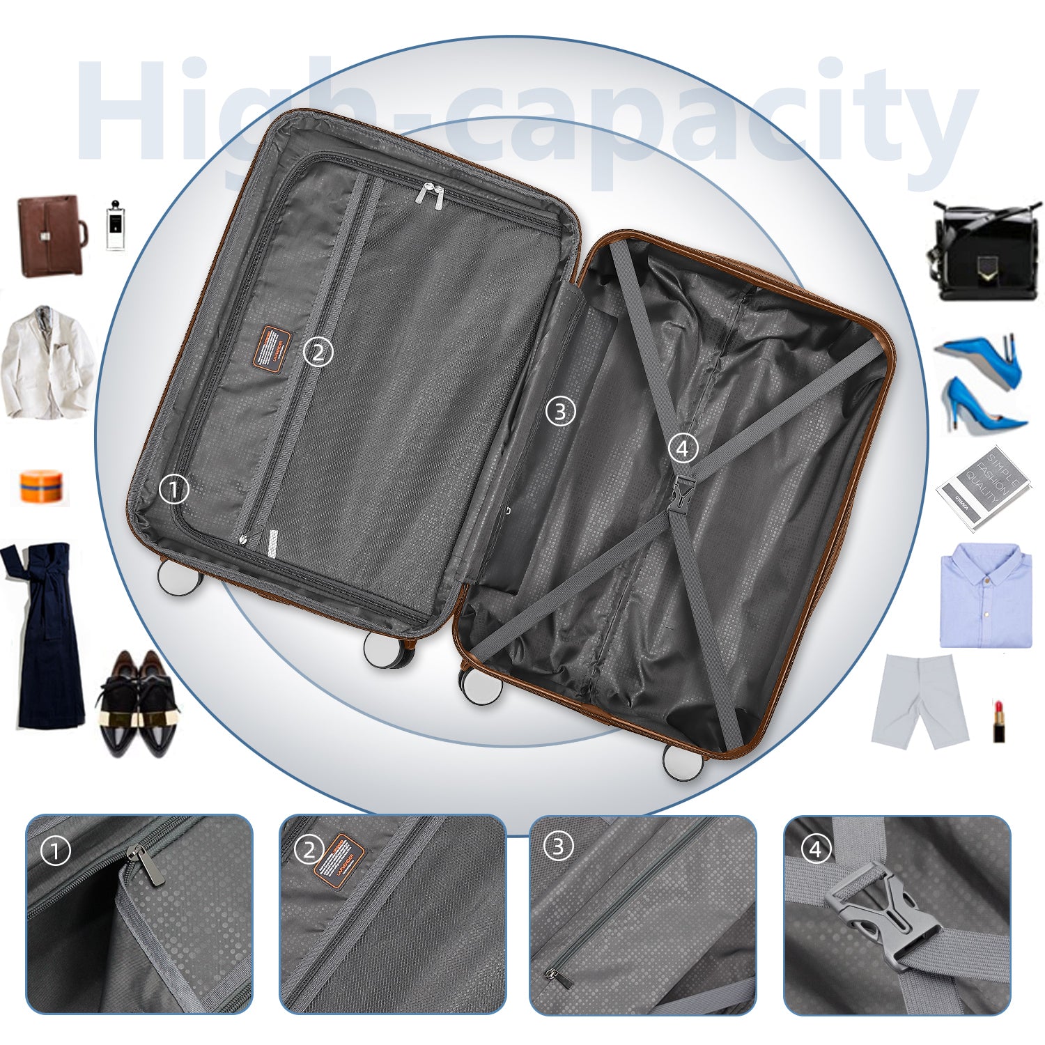 Hard Shell Luggage Set 6 Piece With Duffel & Toiletry Bag Black