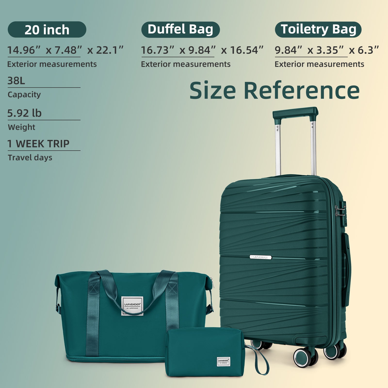 PP Material Hard Side Travel Carry On Vintage Luggage Bags Bottle Green