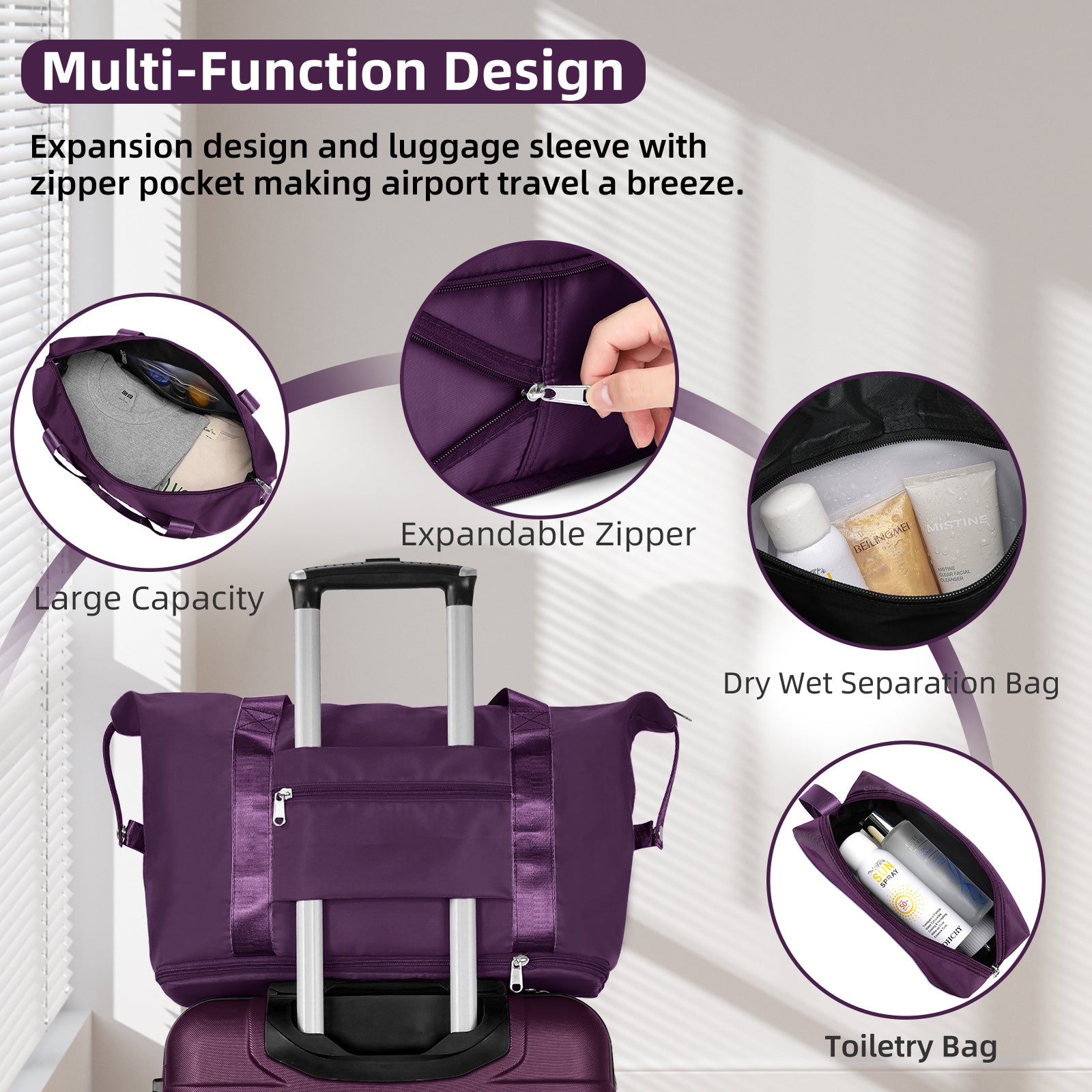 Suitcase Luggage Sets Classic Travel Bags 5 Pieces Purple