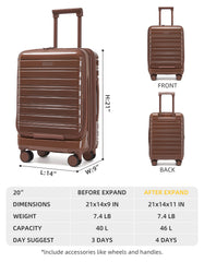 20-Inch Trendy Mocha-Colored Suitcase with Front-Opening Design