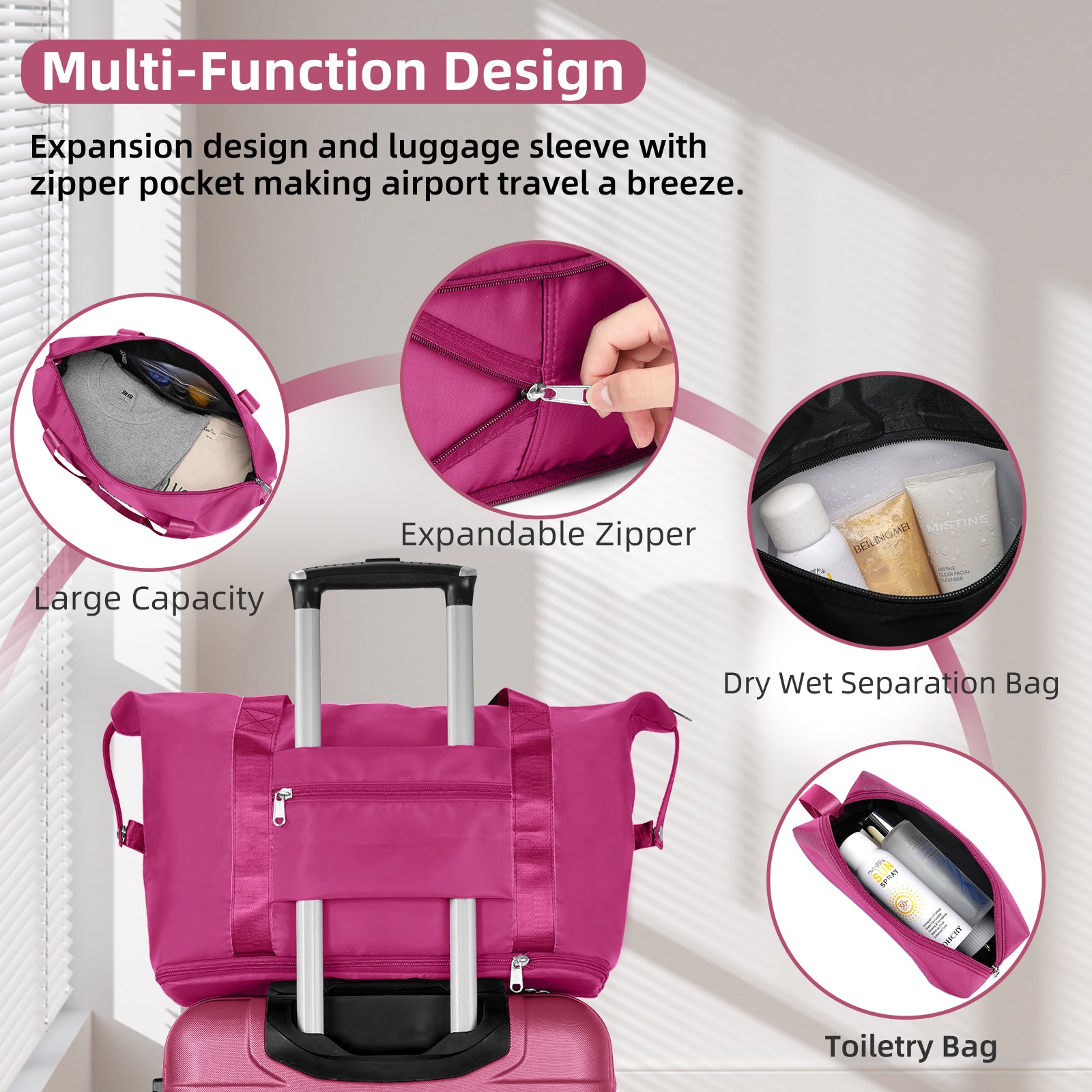 Suitcase Luggage Sets Classic Travel Bags 5 Pieces Rose Pink