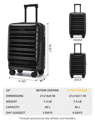 Airline-approved Larvender 20-inch Suitcase, Front Flip Design Equipped with TSA Lock