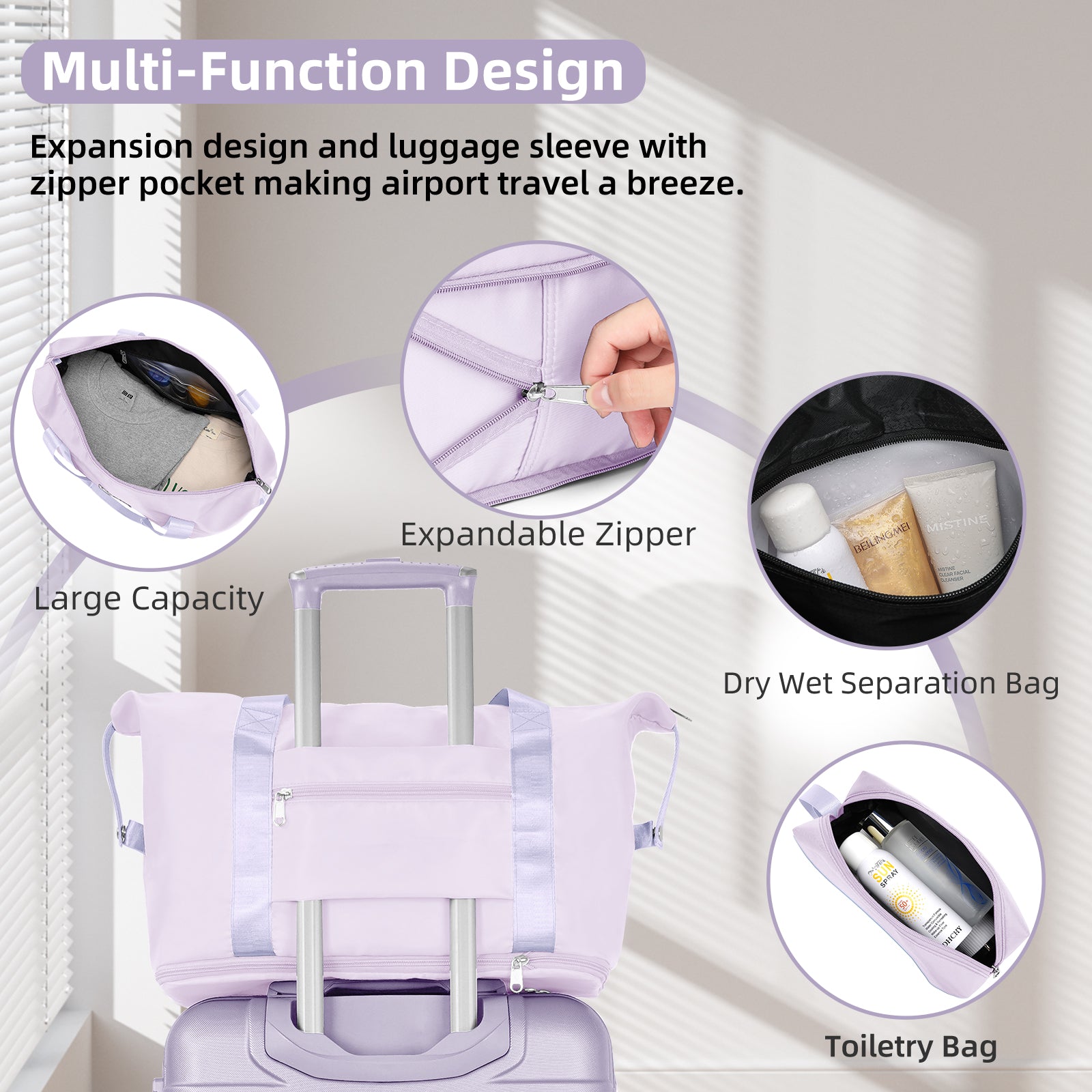 Suitcase Luggage Sets Classic Travel Bags 5 Pieces Lavender