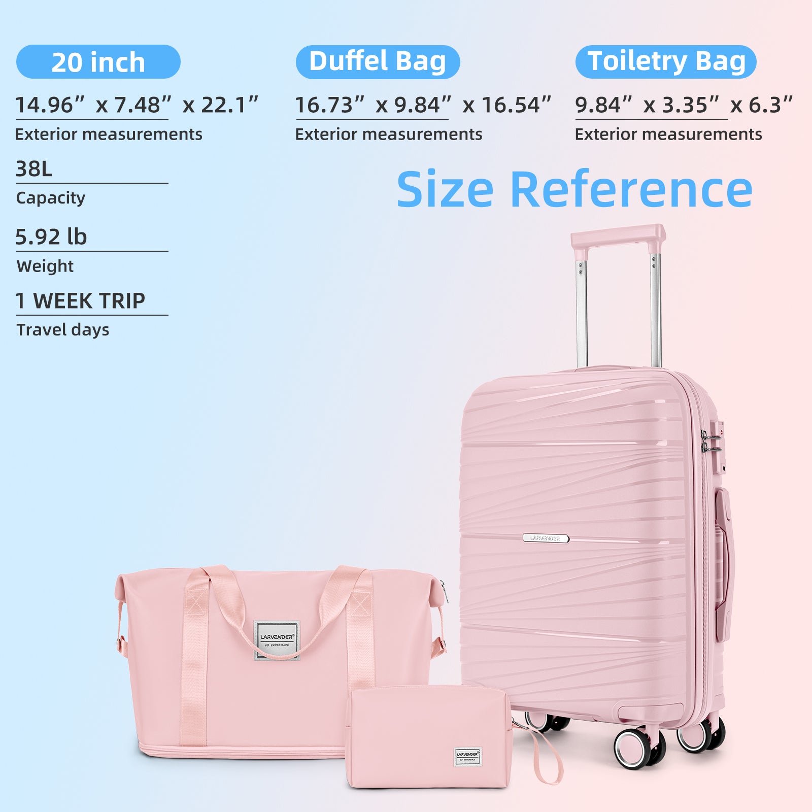 PP Material Hard Side Travel Carry On Vintage Luggage Bags Pink