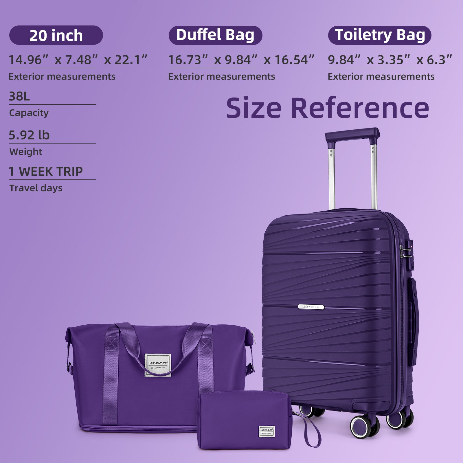 PP Material Hard Side Travel Carry On Vintage Luggage Bags Purple