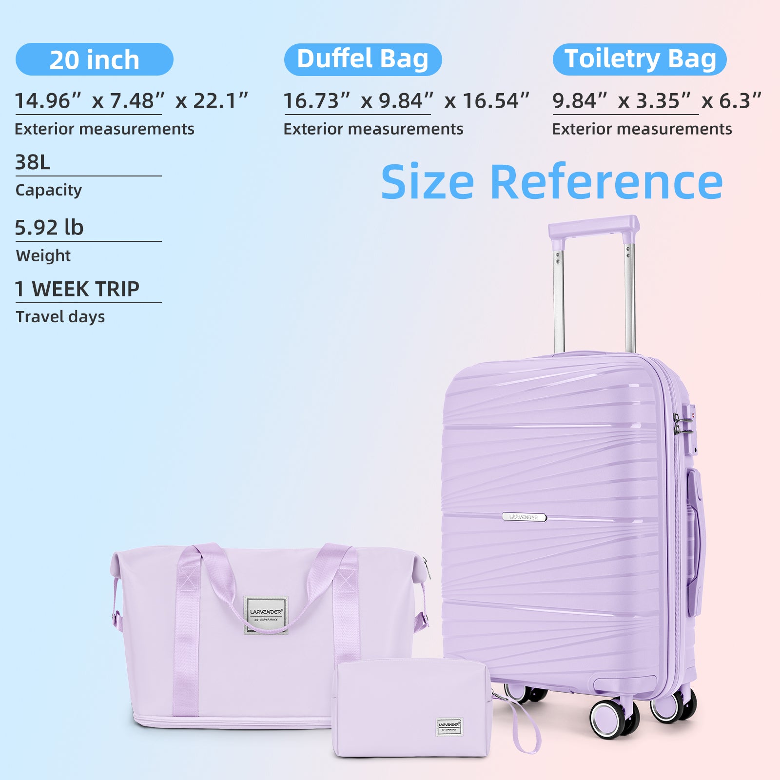 PP Material Hard Side Travel Carry On Vintage Luggage Bags Lavender
