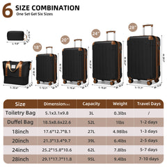 Hardside Luggage Set 6 piece  With Duffel & Toiletry Bag Black