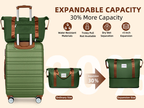 Suitcase Luggage Sets Classic Travel Bags 5 Pieces Green