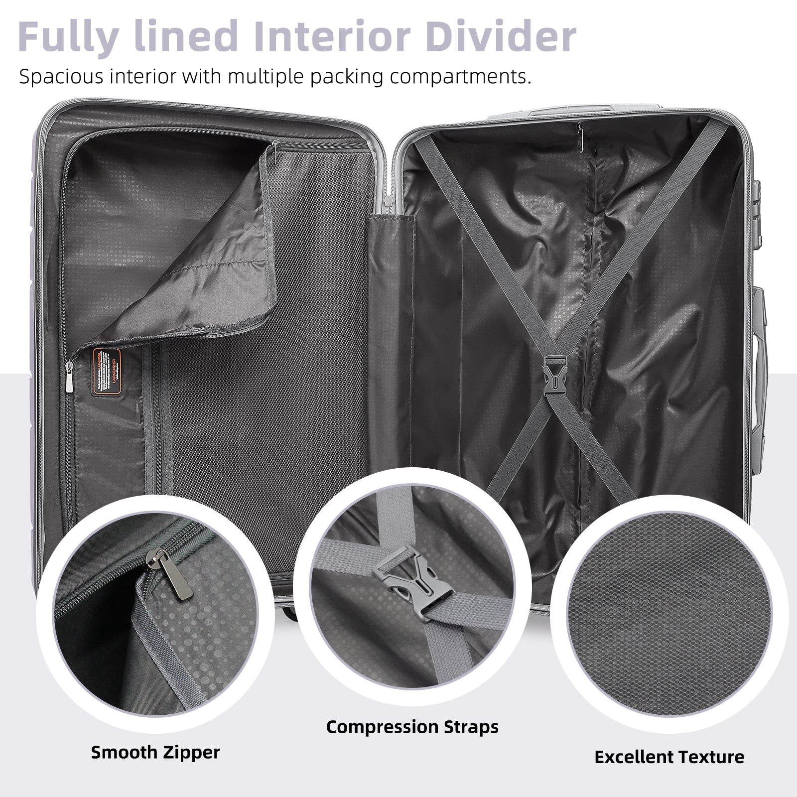 20/24/28 Inch PP Hard Shell Luggage 5 Piece Lavender