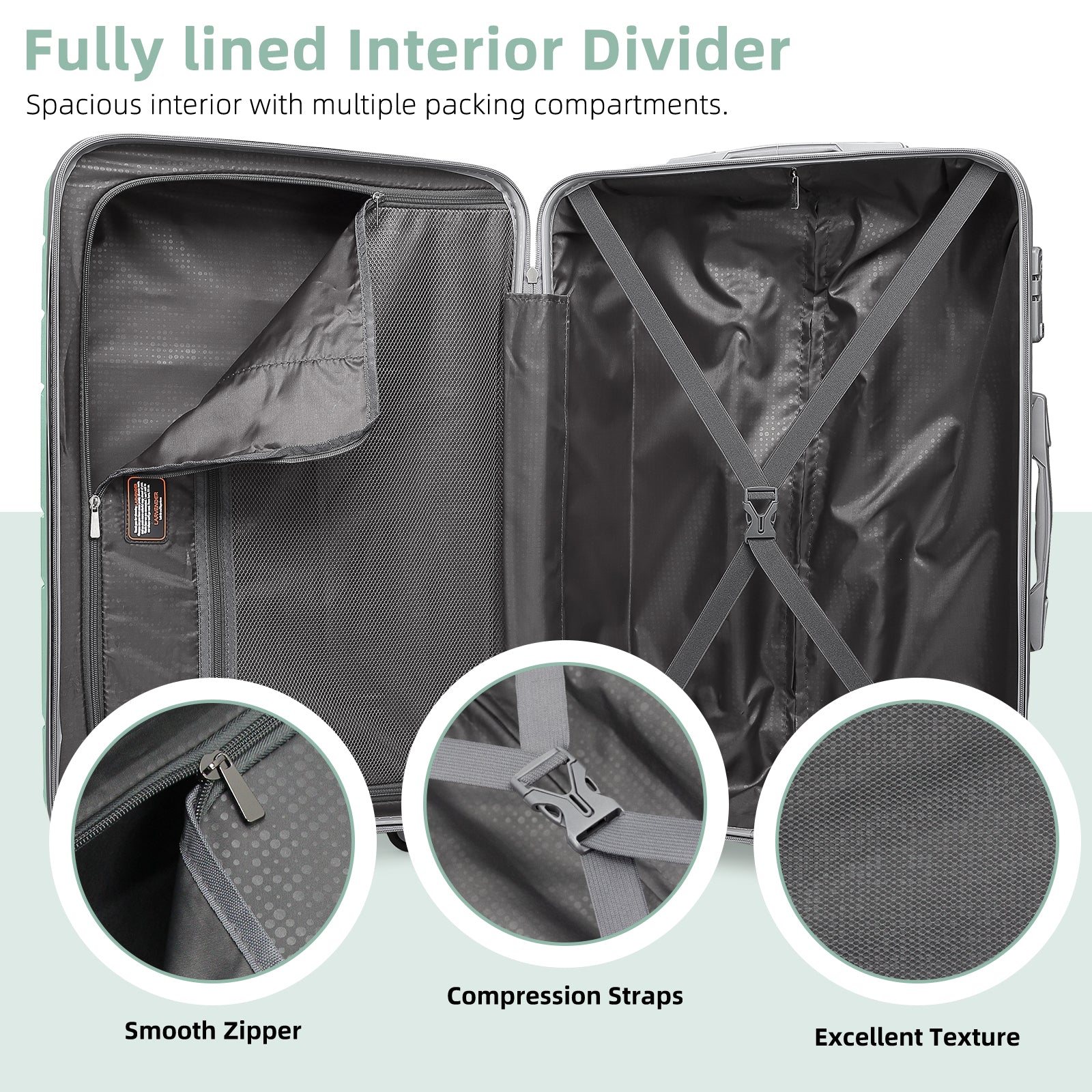 20/24/28 Inch PP Hard Shell Luggage 5 Piece Green