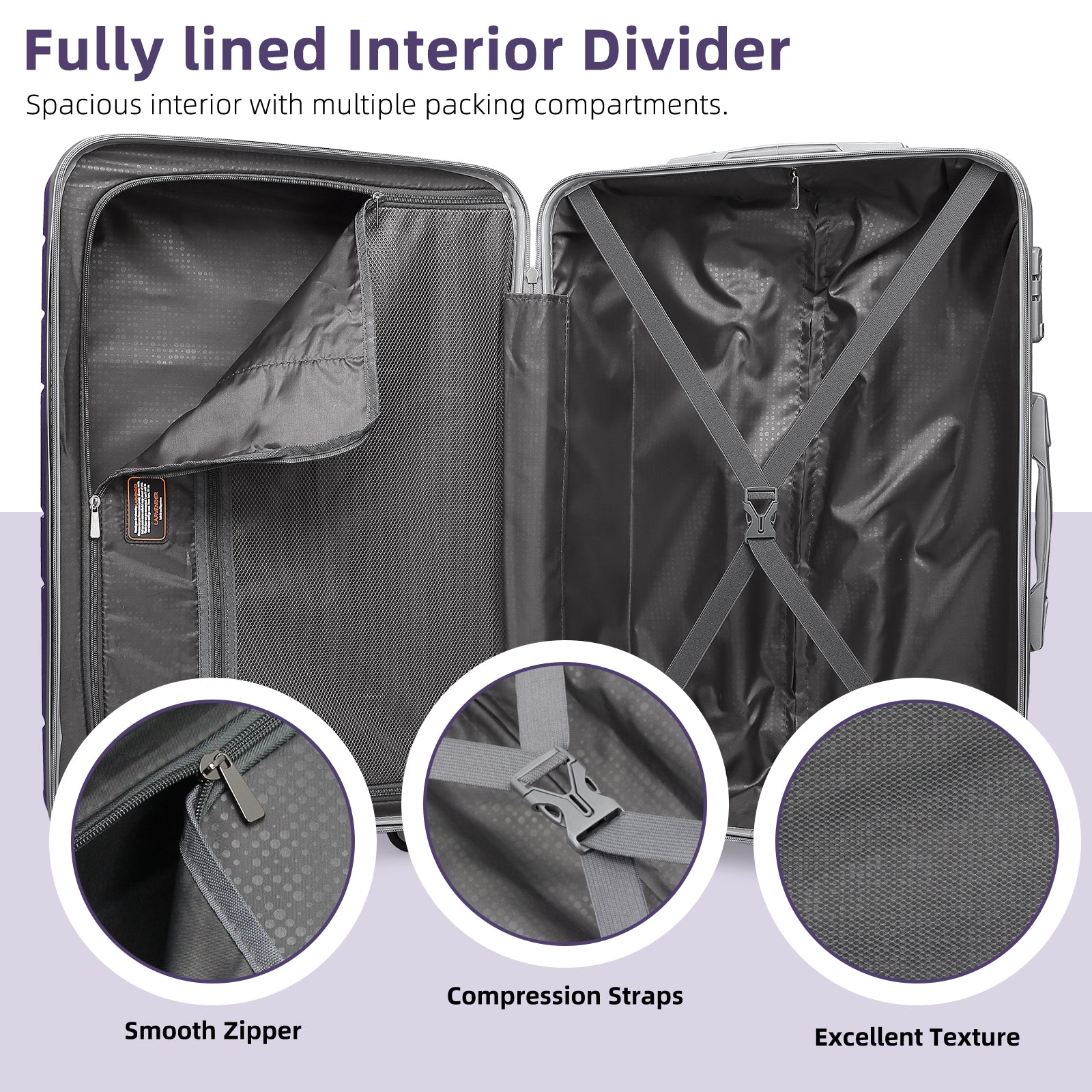 20/24/28 Inch PP Hard Shell Luggage 5 Piece Purple